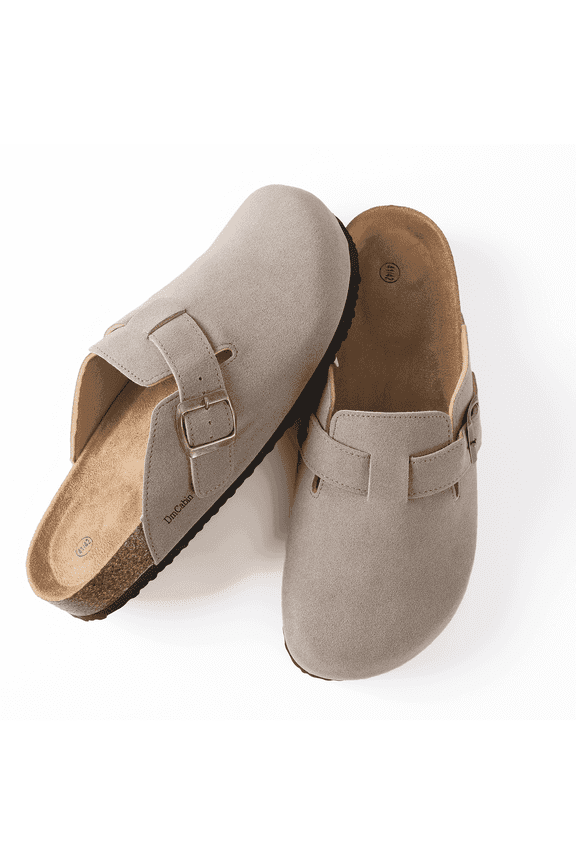 Vegan Suede Clogs for Women, Classic Closed Toe, Adjustable Buckle Slip-on Comfort Mules, Arch Support Shoes