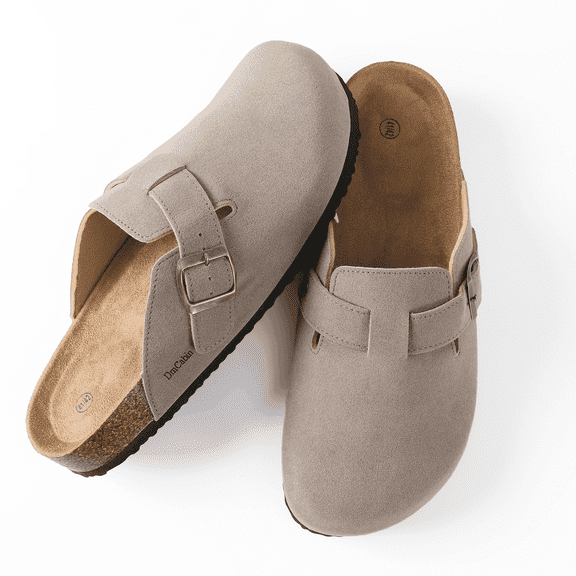 Comfort Footbed Clogs with Arch Support, Adjustable Buckle Cork Footbed, Slip-On Closed-Toe Clogs for Women and Men, Indoor & Outdoor Everyday Wear