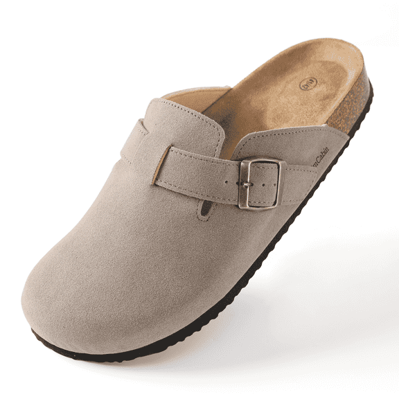 Comfort Footbed Clogs with Arch Support, Adjustable Buckle Cork Footbed, Slip-On Closed-Toe Clogs for Women and Men, Indoor & Outdoor Everyday Wear