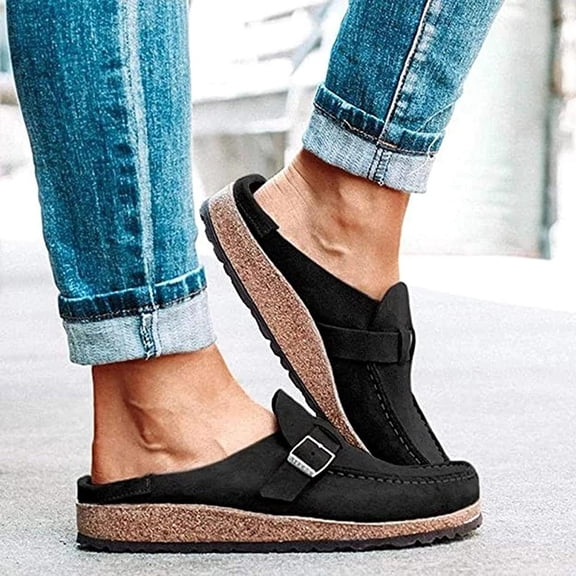 Women's Suede Clogs Mules Garden Loafer Shoes Memory Foam Slipper Casual Sneakers Comfortable Slip On Sandals Anti-Slip Backless Home Office Walking Shoe