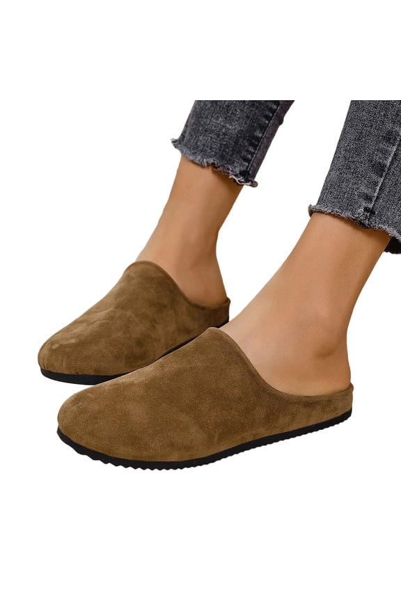 Women's Suede Clogs Round Toe Print Leather Mules Cork Footbed Clog with Arch Support Comfort Casual Slip-on Shoes,Brown Size 42