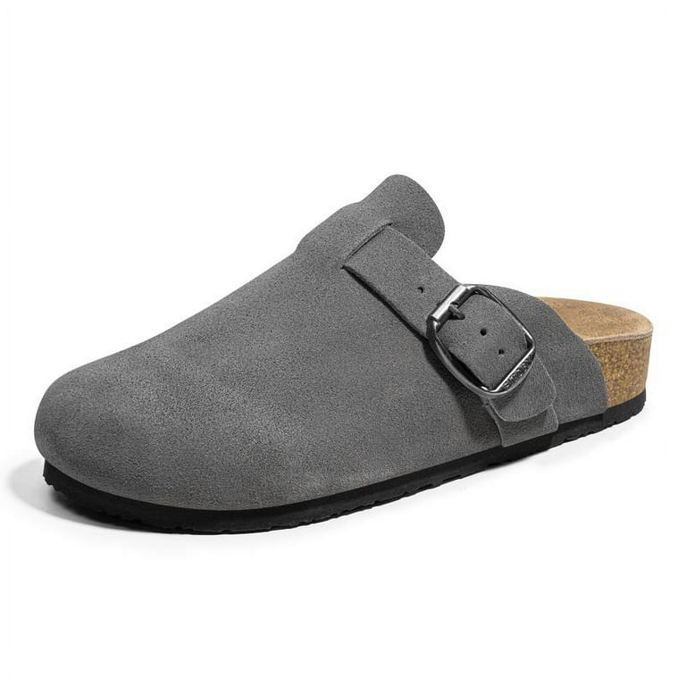 【Anyone more】Part Suede Leather Clog Shoes Women's Suede Clogs, Womens Round Headed Cork Clogs, Suede