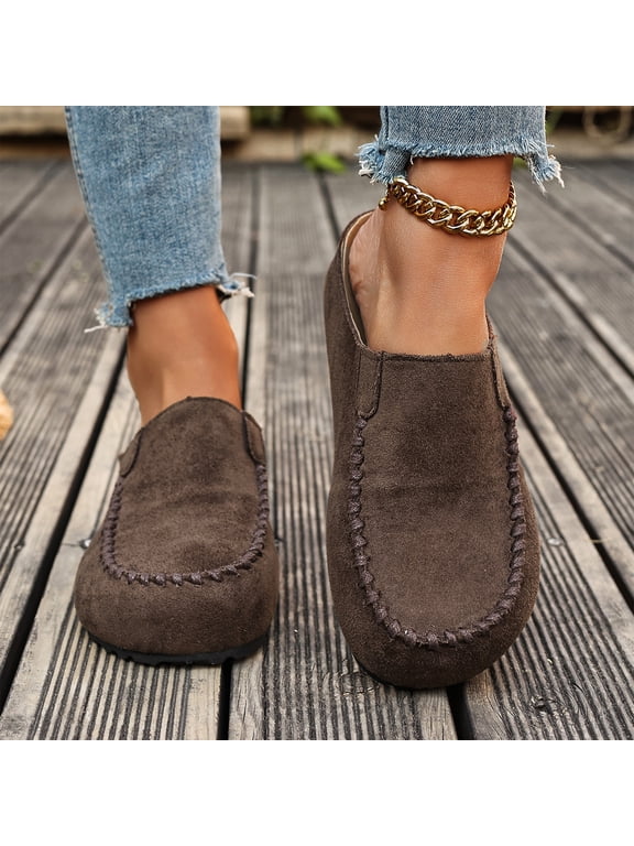 Women's Suede Clogs with Chunky Sole, Retro Slip On Clogs for Women, Closed Toe Slides for Indoor Outdoor Wear, Comfortable House Slippers