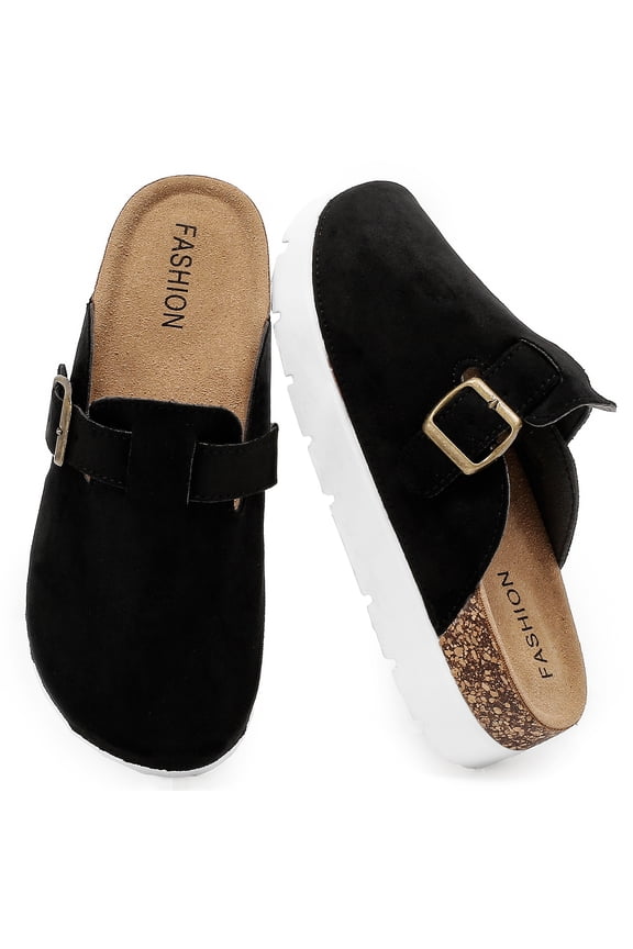 Women's Suede Clogs Platform Cork Footbed Footwear Comfort Memory Foam Mules with Arch Support Slip On Slippers Potato Shoes for Women Outdoor Indoor