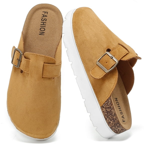 Women's Suede Clogs Platform Cork Footbed Footwear Comfort Memory Foam Mules with Arch Support Slip On Slippers Potato Shoes for Women Outdoor Indoor