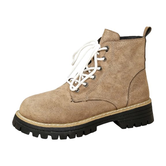 Women's Suede Combat Boots Comfortable Wide Toe Box Lace Up Mid Calf Booties Platform Lug Sole Non Slip Riding Boots Brown Size 5