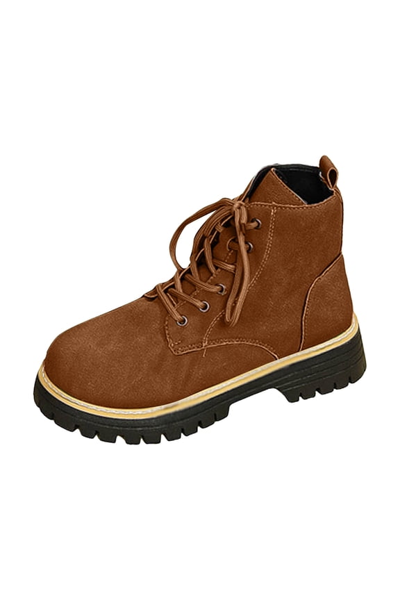 Women's Suede Combat Boots Comfortable Wide Toe Box Lace Up Mid Calf Booties Platform Lug Sole Non Slip Riding Boots Brown Size 6.5