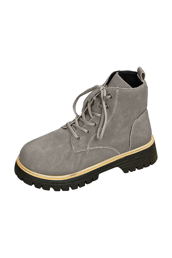Women's Suede Combat Boots Comfortable Wide Toe Box Lace Up Mid Calf Booties Platform Lug Sole Non Slip Riding Boots Gray Size 6