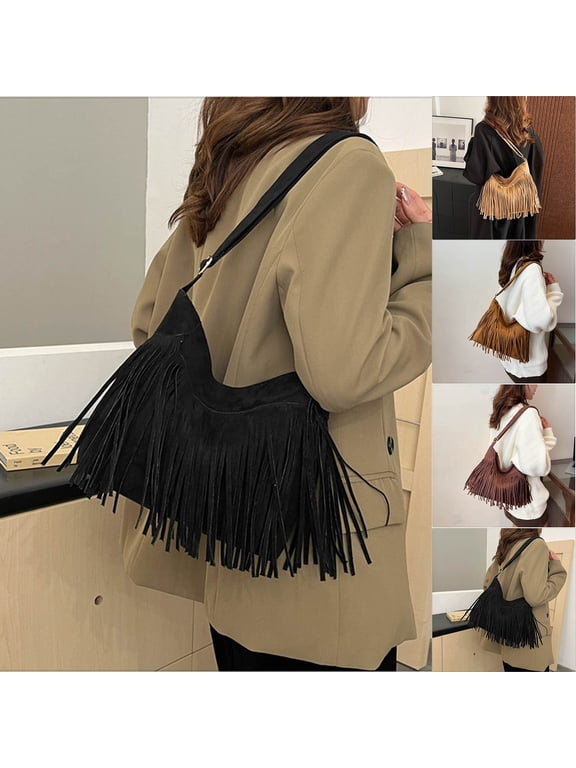 Women's Suede Crossbody Bag Dumpling Tassel Shoulder Satchel Handbag for Everyday