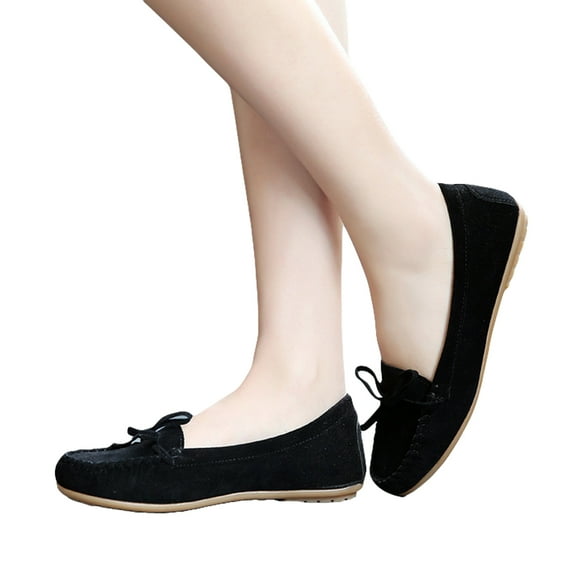 Women's Suede Flat Loafer Shoes Tassel Bowknot Comfortable Lightweight Round Head Slip On Walking Sneaker