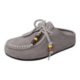 thumbnail image 1 of Women's Suede Flat Mules Beaded Lace Up Casual Round Toe Soft Sole Slip On Clogs Daily Work Non Slip Walking Slide Shoes Gray Size 9.5, 1 of 8