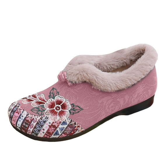 Women's Suede Fleece Lined Casual Shoes Winter Warm Slip On Loafers Non Slip Short Snow Booties