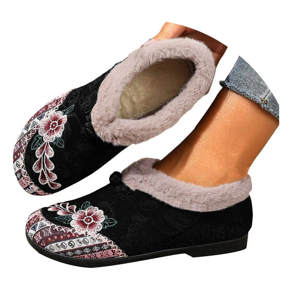 Women's Suede Fleece Lined Casual Shoes Winter Warm Slip On Loafers Non Slip Short Snow Booties