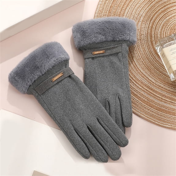 Women's Suede Fleece Lined Gloves, Touchscreen Winter Gloves for Women, Warm Windproof Waterproof Gloves for Skiing, Riding, Driving and Outdoor Winter Activities-Gray