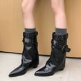 thumbnail image 1 of Women’s Suede Fold Over Knee High Boots Pointed Toe Block Heel Fashion Boots, 1 of 8