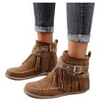 thumbnail image 1 of Women's Suede Fringe Ankle Boots Vintage Casual Round Toe Flats Tassel Boot Winter Warm Slip On Flats Western Short Boots with Zipper, 1 of 6