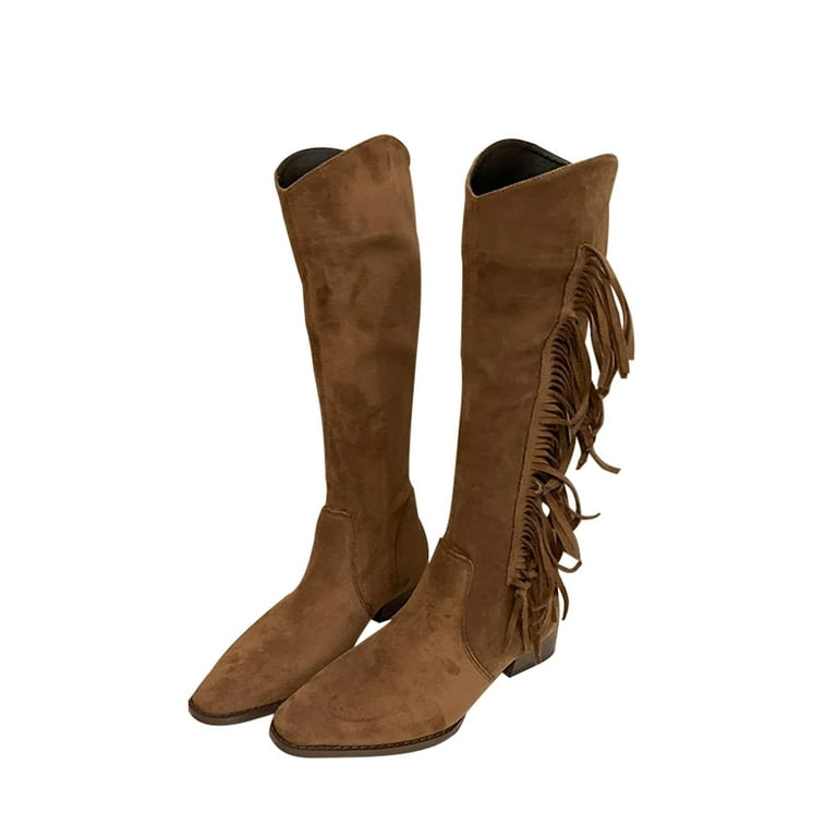 Women's Suede Fringe Over The Knee Boots Knee High Boots Side
