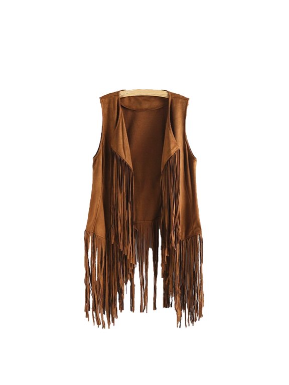 Women's Suede Fringe Vest, Open Front Sleeveless Duster Cardigan with Tassel Detail, Boho Style Layering Piece for Fall, Winter, and Casual Chic Outfits-Khaki