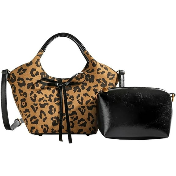 Women's Suede Handbag PU Leather Shoulder Bag Fall Casual Leopard Tote Small Bag Fashion Bowknot Hobo Bag