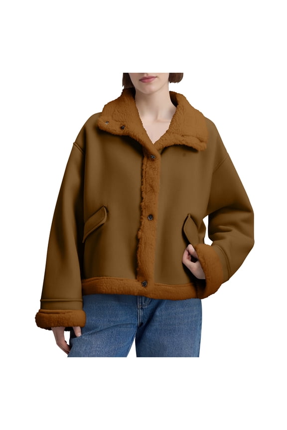 Women's Suede Jacket for Cold Weather, Thick and Warm Long Sleeve Round Neck Design, Casual Fashion Blazer Made from 95% Polyester 5% Spandex, Ideal for Everyday Use in Autumn and Winter
