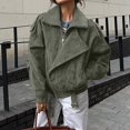 thumbnail image 1 of Women's Suede Lapel Motorcycle Jacket, Batwing Sleeve Short Style Coat, Ribbed Trim Belted Outerwear, Casual Zippered Jacket with Pockets, Spring Streetwear Fashion, Oversized Comfort Top Army Green, 1 of 8