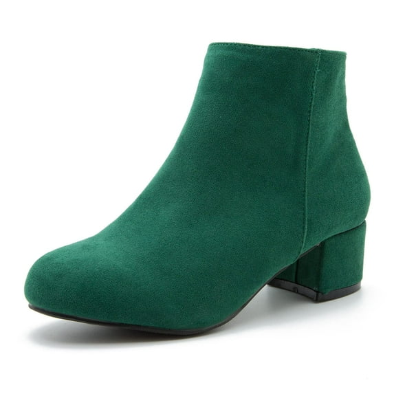 Women's Suede Leather Booties Low Mid Block Heel Ankle Boots Slip On Side Zippers Round Toe Short Boots