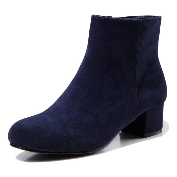 Women's Suede Leather Booties Low Mid Block Heel Ankle Boots Slip On Side Zippers Round Toe Short Boots