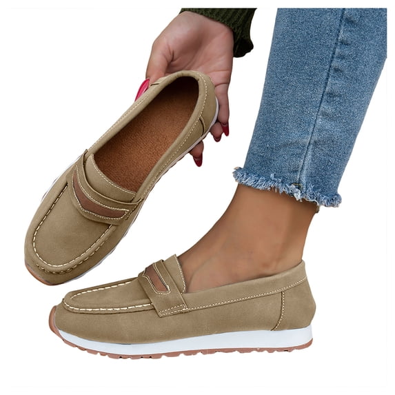 Women's Suede Leather Casual Penny Loafers Ladies Retro Classic Flats Dress Shoes Comfortable Slip On Fashion Boat Shoes Brown Size 6