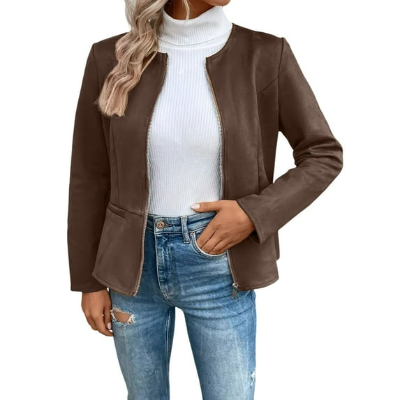 Women's Suede Leather Jacket 2024 Fall Winter Casual Business Long Sleeve Outerwear Coat with Stylish Design