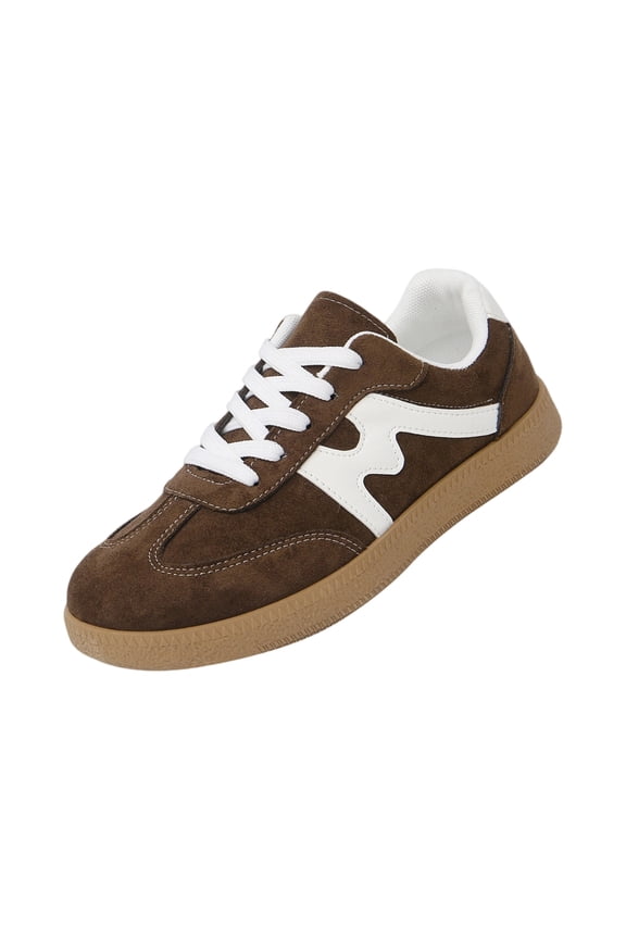 Women's Suede and Leather Lace Up Retro Sneakers Gum Sole Casual Walking Shoes Comfortable Breathable Anti Slip Trainers for Everyday Wear,Brown 38(US-6.5)