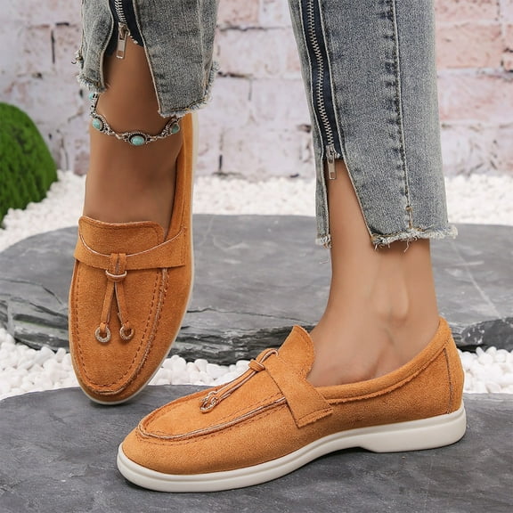 Women's Suede Loafers Flats for Women , Women’s Slip On Penny Loafers, Leather Driving Comfortable Dress Ladies Loafers Soft Suede Flat Design Versatile Daily Wear Footwear Casual Office Work Shoes