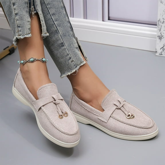 Women's Suede Loafers Flats for Women , Women’s Slip On Penny Loafers, Leather Driving Comfortable Dress Ladies Loafers Soft Suede Flat Design Versatile Daily Wear Footwear Casual Office Work Shoes