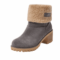 thumbnail image 1 of Women's Suede-Look Mid Calf Boots, Warm Fur Trim Chunky Heel Pull On Winter Booties, 1 of 7