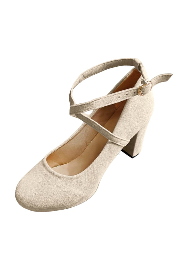 Women's Suede Mary Jane High Heel Pumps – Double Strap Closed Round Toe Dress Shoes for Spring Fall Wedding Party