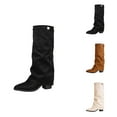 thumbnail image 1 of Women's Suede Mid Calf Boots, Pointed Toe Strap Booties, Fashion Knee High Style for Fall and Winter Comfort, 1 of 10