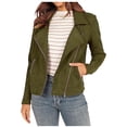 thumbnail image 1 of Women's Suede Moto Jacket Stylish Long Sleeve Zipper Casual Coat Lightweight Comfortable Outerwear For Fall Season, 1 of 2