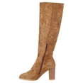 thumbnail image 1 of Women's Suede Over The Knee Boots Block Heel Side Zipper Chunky Heel Knee High Boots Fall Winter Warm Comfortable Boots Beige 36, 1 of 5