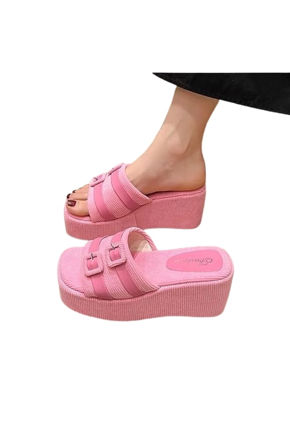Women's Suede Platform Beach Slippers,Comfortable Slip-On Wedge Sandals, Open-Toe Fish Mouth Design, Summer Casual Dress Heels (Pink,36)