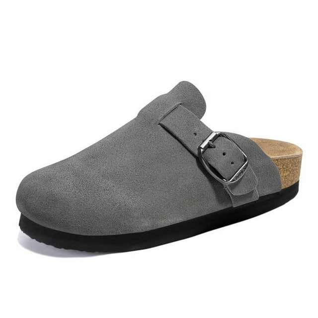 Women's Suede Platform Clogs Cork Footbed Sandals Mules with Adjustable Buckle Slippers Size 6-11