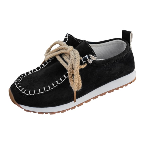 Women's Suede Platform Loafers Comfortable Round Toe Slip On Sneakers Wide Width Non Slip Orthopedic Walking Shoes Black Size 9