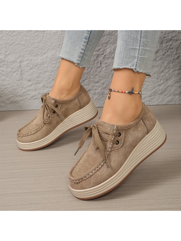 Women's Suede Platform Loafers, Lace Up Chunky Casual Shoes, Non Slip Comfortable Walking Shoes, Fall Winter Fashion Sneakers