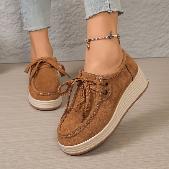 Women's Suede Platform Loafers, Lace Up Chunky Casual Shoes, Non Slip Comfortable Walking Shoes, Fall Winter Fashion Sneakers