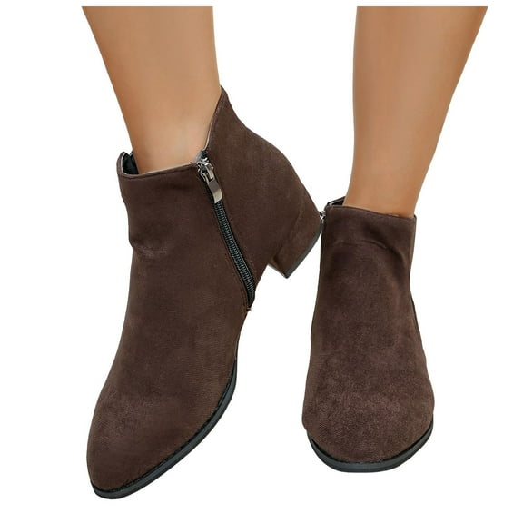 Women's Suede Pointed Toe Ankle Boots Block Low Heel Slip On Fall Booties Elastic Chelsea Boots