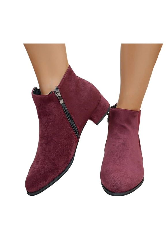 Women's Suede Pointed Toe Ankle Boots Block Low Heel Slip On Fall Booties Elastic Chelsea Boots
