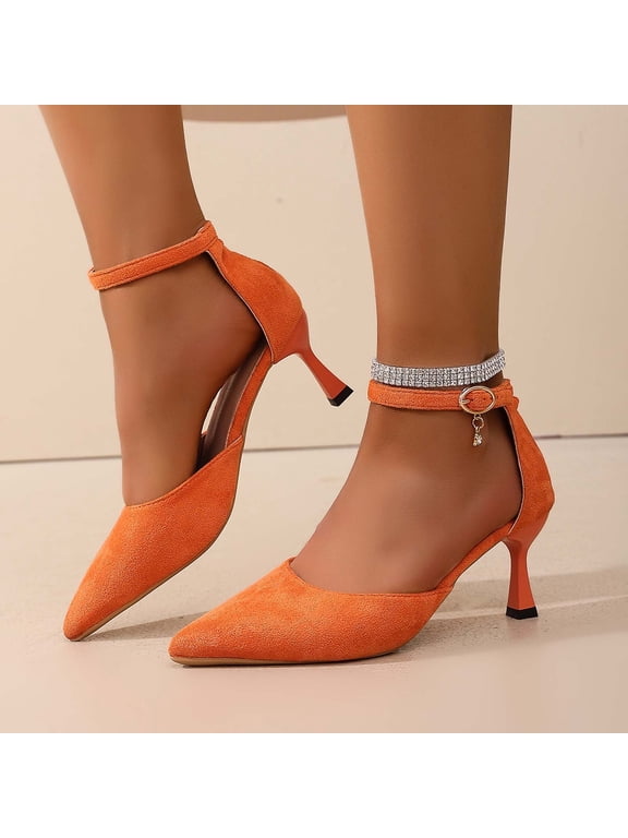 Women's Suede Pointed Toe High Heels Heels Bow Stiletto Heel Sandals Pointed Toe Pumps Wedding Bridal Party Dress Shoes(Orange,7.5)