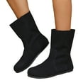 thumbnail image 1 of Women's Suede Pull On Mid Calf Boots Round Toe Flat Wide Calf Riding Booties Non Slip Retro Fall Winter Dress Shoes Black Size 9, 1 of 7