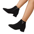 thumbnail image 1 of Women's Suede Side Zipper Ankle Boots, Pointed Toe Chunky Low Heel Booties, Retro V Cut Collar Short Boots for Business Casual Work, Elegant Daily Commuting Walking Shoes, Black 9, 1 of 7