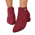 thumbnail image 1 of Women's Suede Side Zipper Ankle Boots, Pointed Toe Chunky Low Heel Booties, Retro V Cut Collar Short Boots for Business Casual Work, Elegant Daily Commuting Walking Shoes, Red 7, 1 of 8