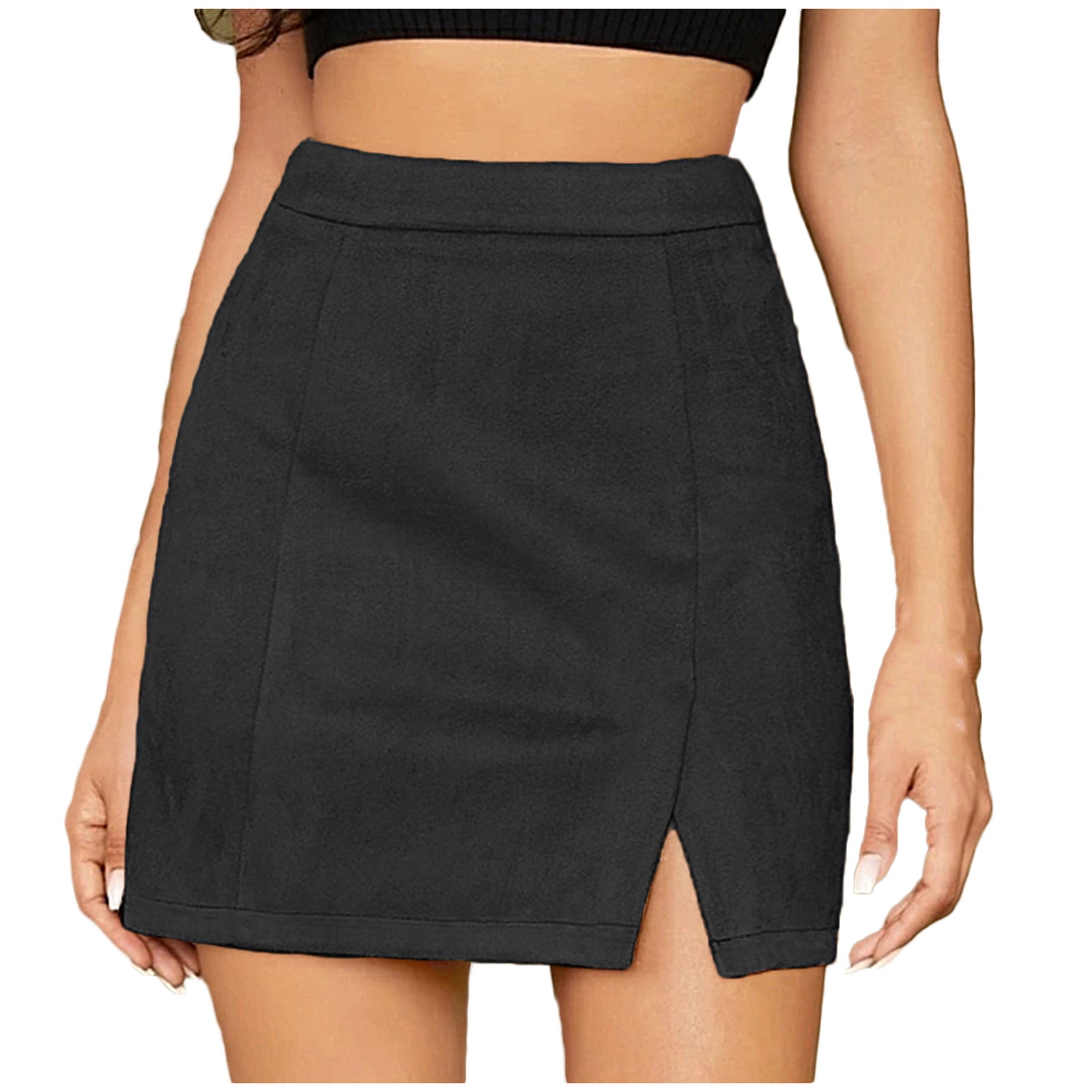 Women s Suede Skirt High Waist Stretchy Solid Color Bodycon Side Split Short Skirt Casual Zipper Pencil Mini Skirt
