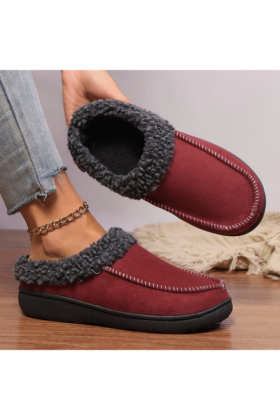 Women's Suede Slip-On Slippers, Open Back Mule Design with Plush Fleece Lining, Cozy Indoor House Shoes for Lounge & Home Red 40